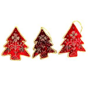 Vintage red velvet Christmas tree ornaments (3) rich gold cord ribbon trim